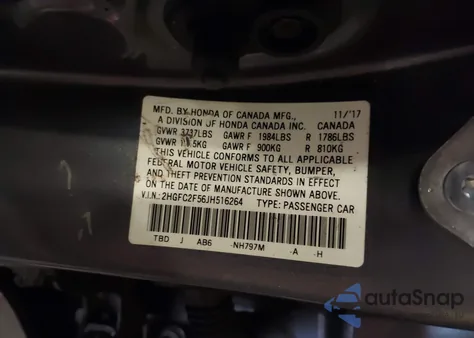 2018 Honda Civic Lx из США, поврежденный, VIN 2HGFC2F56JH516264